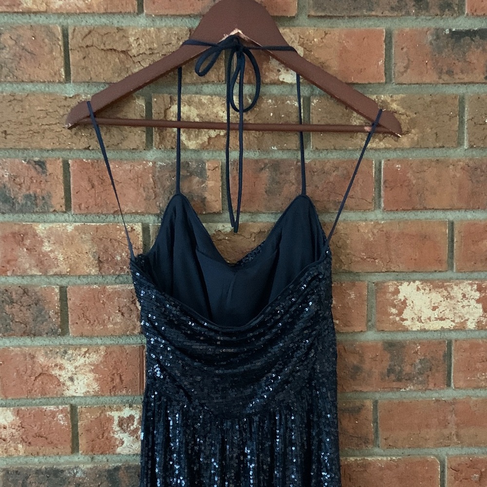 Express Navy Sequin Halter Midi Formal Dress - Picture 5 of 9